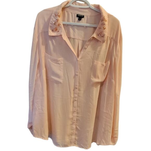 Torrid Georgette Embellished Collar Button Front Blouse Size 4X - Picture 6 of 9